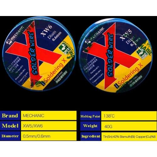 MECHANIC XW5/6 Lead-Free Solder Wire 0.5/0.6mm 40g Low Temperature 138 Degree Celsius Welding Tin Wire for iPhone X/XS/XR/Xs MAX
