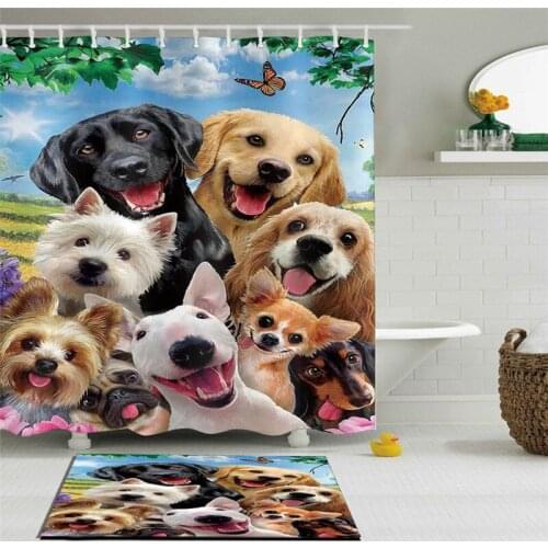 LB Funny Dogs Shower Curtain, Lovely Puppies Pets Cute Animal Decor for Kids Bathroom Curtains,Waterproof Funny Bathroom Decor