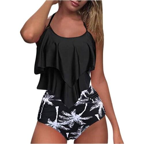 Women Two-Pieces Women Floral 2021 Bandeau Halter Ruffles Bandage Bikini Set Push-Up Brazilian Swimwear Beachwear Swimsuit