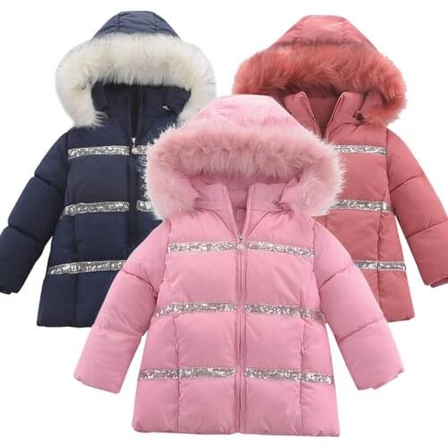 2-8 years girl cotton coat winter warm and velvet plus cotton down jacket children fashion big fur collar hooded coat kids coat