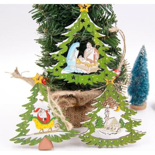 1PC Christmas Multi Style Wooden Pendants Ornament Colorful Xmas Tree Ornament Wood Crafts For Home Christmas Party Decoration
