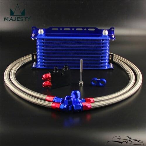 10 Row AN10 Oil cooler w/Bracket Kit Fits For B*MW 335: N54 E90 E92 E93/135: E82 Blue