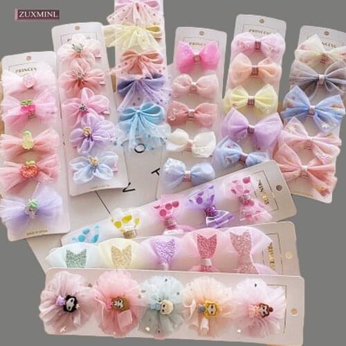 5pcs/set Chiffon Bows Hair Clip For Girls Artificial Flower Barrette Baby Butterfly Alligator Hairbow Hairpin Toddler Jewelry