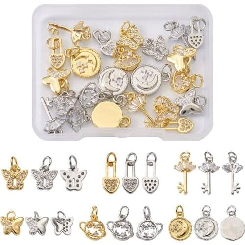 24Pcs Butterfly Lock Key Brass Zircon Pendants Charms With Jump Ring For Necklace Bracelet Earring Dangle DIY Jewelry Making