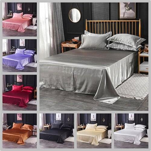 40Wholesale Luxury 100% Satin Silk White 1PCS Flat Sheet Silky Queen King Bed Sheets For Women Men