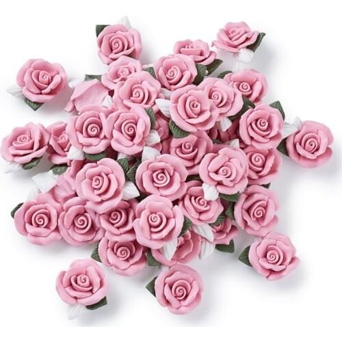 40pcs Handmade Porcelain Cabochons Pink Flower Clay Beads for Jewelry Making DIY Bracelet Necklace 23~25x20.5~21x10~11mm