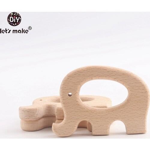 LetS Make 5Pc Baby Wooden Teether Elephant For Newborn Gift Beach Wood Teething Toys Pendant Crib Wooden Baby Teether Toys