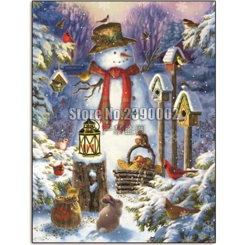 5D Diy Diamond Painting Wilderness Snowman Cross Stitch Embroidery Wall Sticker Diamond Mosaic Winter Birdhouse Christmas Crafts