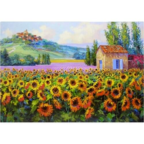 5D DIY diamond painting cross stitch sunflower flower rhinestone embroidery house landscape picture living room decoration gift