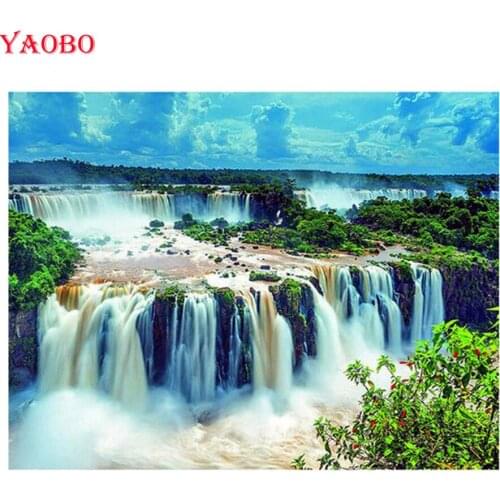 Diy Diamond Painting Waterfall landscape Painting Rhinestones Cross Stitch 3d Full Square Mosaic Embroidery Household Decoration