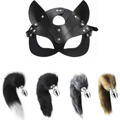 Erotic 40CM Fox Tail Metal Anal Plug sexy mask BDSM Sex Bondage Adult Sex Toys cosplay adult games