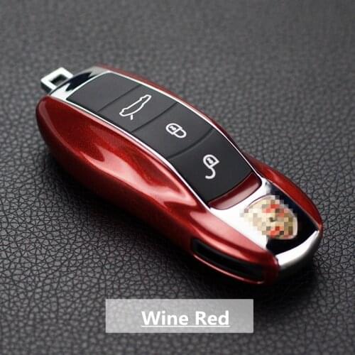 Wine Red FOB Remote Key Case Key Cover Modified Key Shell Replace for Porsche Cayenne Macan 911 Carrera Boxster Cayman Panamera