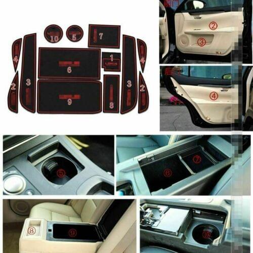 For LEXUS ES250 13pcs Non-slip Interior Door Cup Holder Rubber Mats Red Line