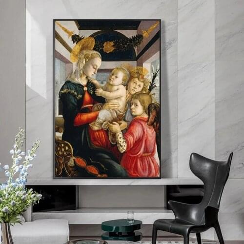 Famous Paintings The Virgin and Child By Sandro Botticelli Canvas Painting Posters and Prints Wall Art Pictures for Living Room