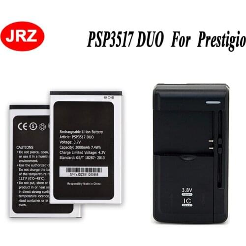 JRZ LOT=2PC For Prestigio Wize NX3 PSP3517 DUO Phone Battery For 2000mAh Hight Capacity 3.7V Top Quality Batteries+Charger