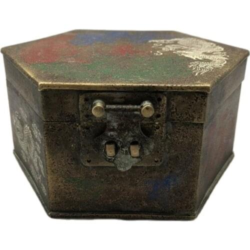 Chinese Old Copper Collection Pure Copper Dragon And Phoenix Jewelry Box