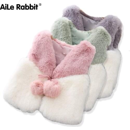 2019 Winter New Faux Fur Girl Vest Lace Hair Ball Plush Coat Jacket Childrens Clothes For The Little Girl Princess