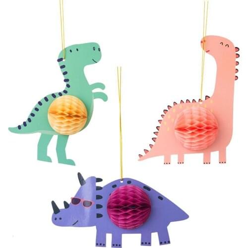 3pcs Cartoon Dinosaur Kids Birthday Party Honeycomb Hanging Decoration For Baby Shower Christmas Party 1st Birthday Graduation
