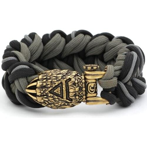 Nordic Viking bear paw odin rune paracord bracelet - stainless steel with valknut gift bag