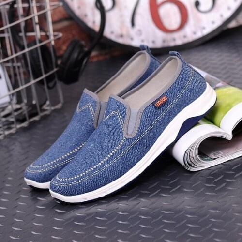 QWEDF Fashion Denim Men Canvas Shoes Male Summer Sneakers Slip On Casual Breathable Shoes Loafers Low help Wear resistant D1-79