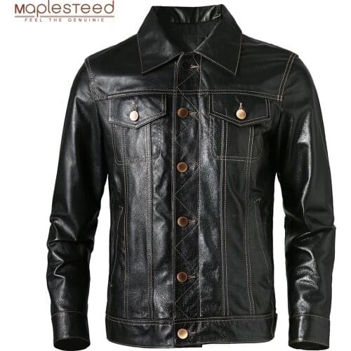 Men Genuine Leather Jacket Soft Slim Fit Tanned Pigskin Leather Jackets Male Skin Coat Spring Clothing M483