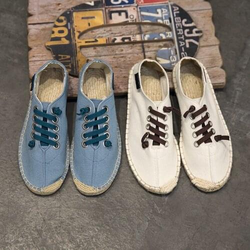 Men Hemp Fisherman Shoes 2021 Brand New Breathable Espadrilles Flats Solid Moccasins Casual Shoes Men