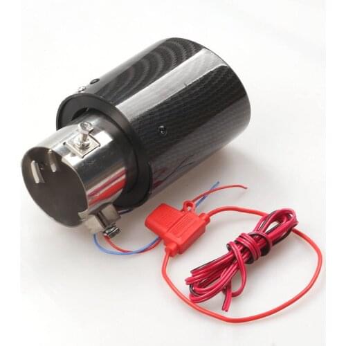 1PC Car Exhaust Pipe Tip Muffler Carbon Fiber Look 35-61MM IN-89MM OUT w/ Blue LED Light Universal