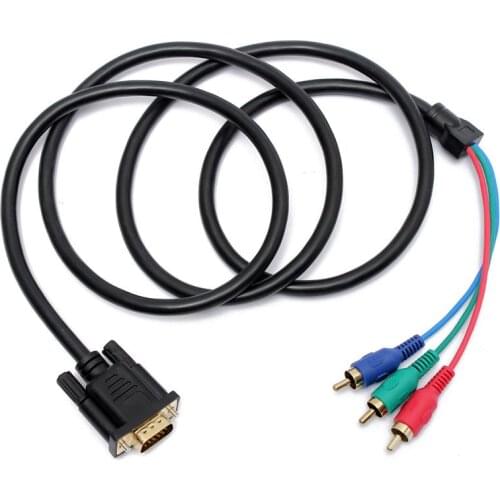 New 1.5m 5Ft VGA to 3 RCA Component Cable For Laptop PC LCD TV 500pcs