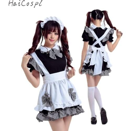New Lolita Dresses Japanese kawaii Maid Princess Black White Lattice Bow Clothes For Women Short Dress Lolita Cosplay Costume