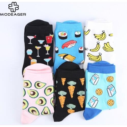 Modeager Korean Novelty Banana Milk Avocado Pineapple Sushi Fruit Food Women Ladies Socks Cotton Cute Female Christams gift sock