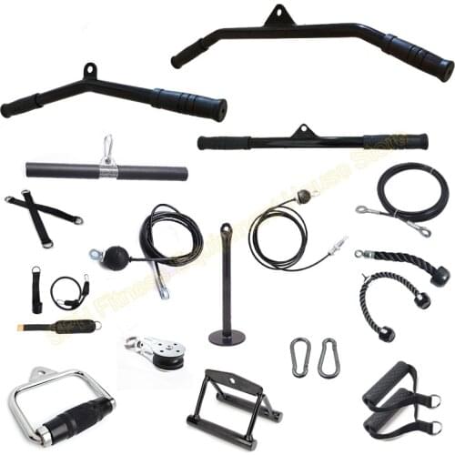 DIY Home Gym Lat Pull Down Equipment Fitness Handle T-bar Grip Wire Rope Pully Carabiner Accessories For Seated Rowing Workout