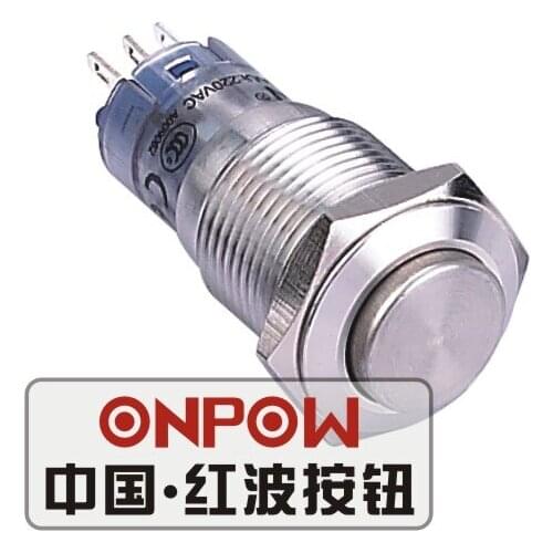 ONPOW 16mm 1NO1NC/2NO2NC High round Momentary Stainless steel Push Button Switch (LAS2GQH-S) CE,RoHS