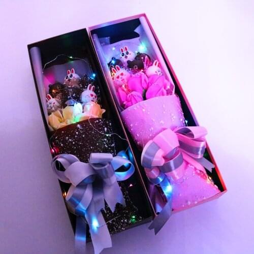 Plush Doll Doraemon Pvc Doll Bear Rabbit Rose Flower Box With Color Lights Wedding Decoration Valentines Day Graduation Gift