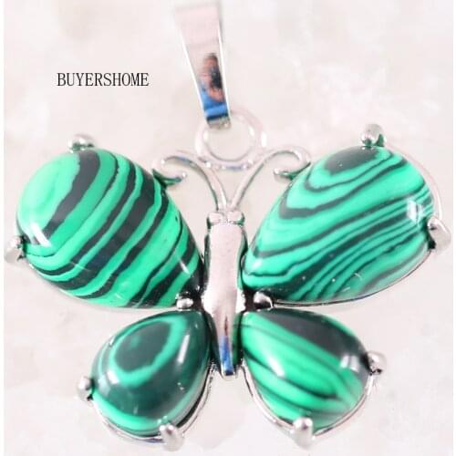 Women Jewelry Gift Natural Stone 25x30MM Animal Butterfly Bead Green Malachite Pendant for Necklace 1Pcs K472