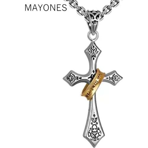 MAYONES Cross Pendant 100% Real 925 Sterling Silver Punk Vintage Necklace Pendant Men Jewelry Wholesale