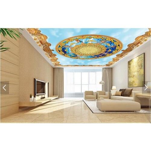 Custom 3d photo wallpaper 3d ceiling wallpaper murals 3 d angels blue sky white clouds ceiling murals 3d room wallpaper