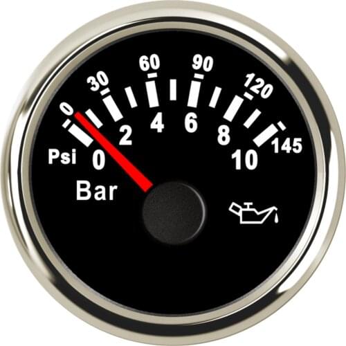 1pc 52mm Auto Pointer Oil Pressure Gauges Device 0-10Bar Motorcycle Oil Pressure Meter 0-145Psi Red Backlight for Car Boat Yacht