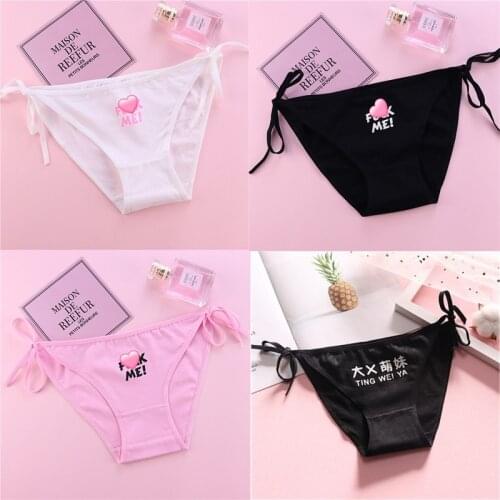 Sexy womens Panties Low Waist Pants Letter Briefs Ladies Tie Solid color Lingerie Womens Underpants Kawaii Girl Underwear