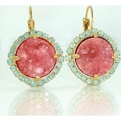 Hypoallergenic Stainless Natural Druzy Gemstones Opal Stud Earring Vintage Fine Engagement Female Teens Wedding Earrings Jewelry