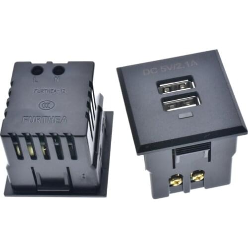 Dual USB AC Power Socket Embedded Dual USB Desktop Receptacle DC charging power Panel Module Outlet 5V 2.1A