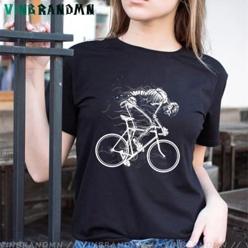 Skeleton Skull Bike T Shirt Summer Custom Short Sleeve Tees Novelty 100% Cotton Sports Outdoor T-Shirts Female MTB Lover Tees