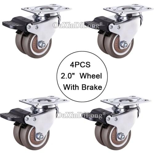 Brand New 4PCS 2'' Heavy Swivel Dual Wheels Castors Rubber Mute Furniture Casters w Brake Max Loading 165KG
