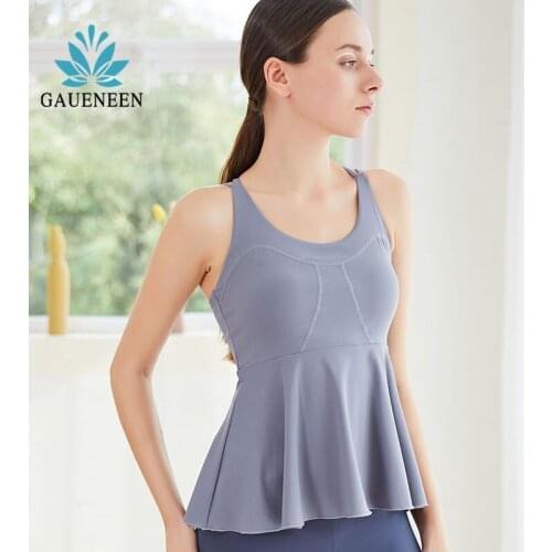 GAUENEEN Women Yoga Tank Tops Cross Back Padded Sports Top Ruffle Gym Vest Workout Athletic Tanks Camis Sleeveless Fitness Shirt
