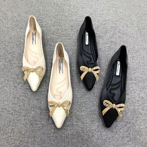 Flat Pointed Shallow Mouth Single Shoes Women 2021 Summer New Womens Shoes Bow Comfortable Four Seasons Womens Shoes