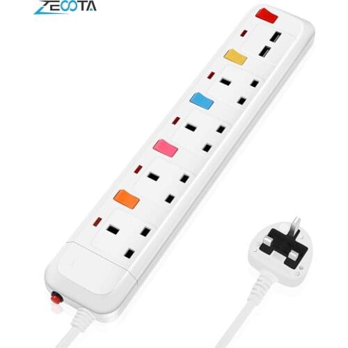 Multi Power Strip Surge Protection UK Electric Plug Adapter 2m Extension Lead 4 Gang/Way 2 USB Mountable Individually Switched