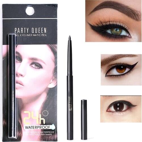 Party Queen Gel Eyeliner Pencil Makeup 24H Long Lasting Waterproof Black Brown Color Smooth Pitch Beauty Eyeliner Gel Tool PQ017