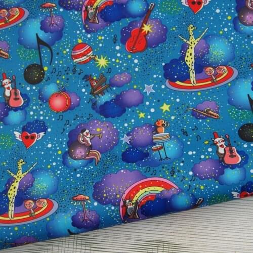PVC coated waterproof fabric - Animals Concerts - Dog, cat, Musical instrument (Blue) (WF509)