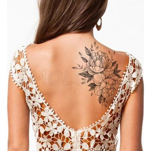 Temporary Tattoo Stickers Romantic Sexy Peony Flowers Fake Tatto Waterproof Tatoo Back Leg Arm Belly Big Size for Women Men Girl