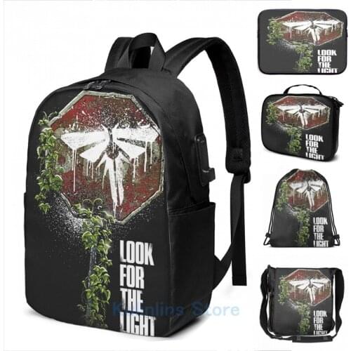 Funny Graphic print Look For The Light USB Charge Backpack men School bags Women bag Travel laptop bag