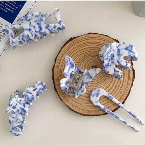 New Fashion Woman Hair Claws Lady Hair Clips Crab Girls Hair Accessories Hairpins Women Ornament Blue and White Porcelain Clips